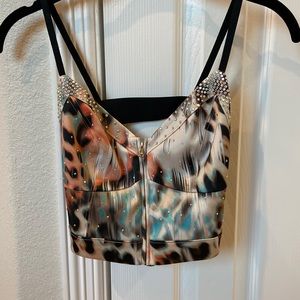 Strapped back crop top with iridescent stones